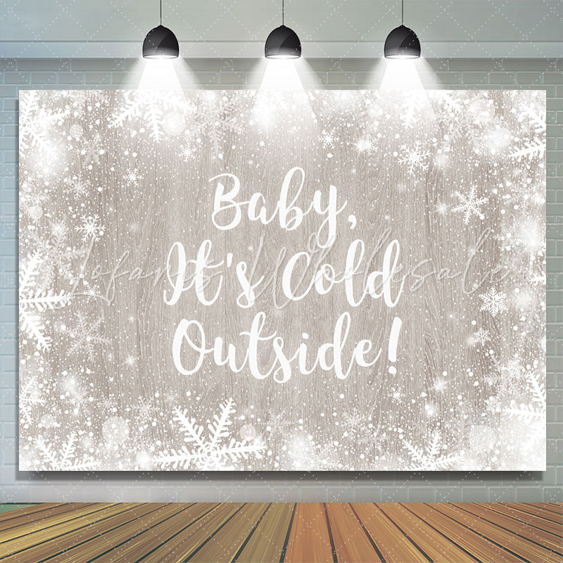 Lofaris Snowy And Wooden Snowflake Winter Baby Shower Backdrop