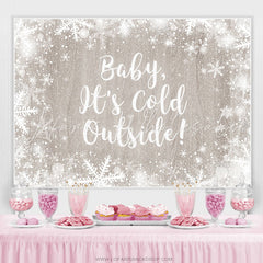 Lofaris Snowy And Wooden Snowflake Winter Baby Shower Backdrop