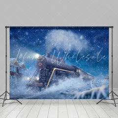 Lofaris Snowy Blue Night Running Cute Train Winter Backdrop