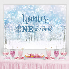 Lofaris Snowy Bokeh Forest Winter Onederland Birthday Backdrop