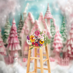 Lofaris Snowy Candy House Trees Christmas Photo Backdrop