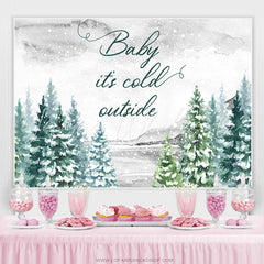 Lofaris Snowy Forest Its Cold Outside Baby Shower Backdrop