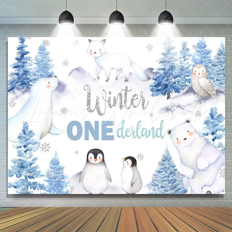 Lofaris Snowy Forest With White Animal Happy Birthday Backdrop