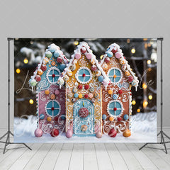 Lofaris Snowy Gingerbread House Bokeh Christamas Backdrop