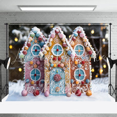 Lofaris Snowy Gingerbread House Bokeh Christamas Backdrop