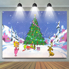 Lofaris Snowy Monster Steal Xmas Tree Christmas Backdrop