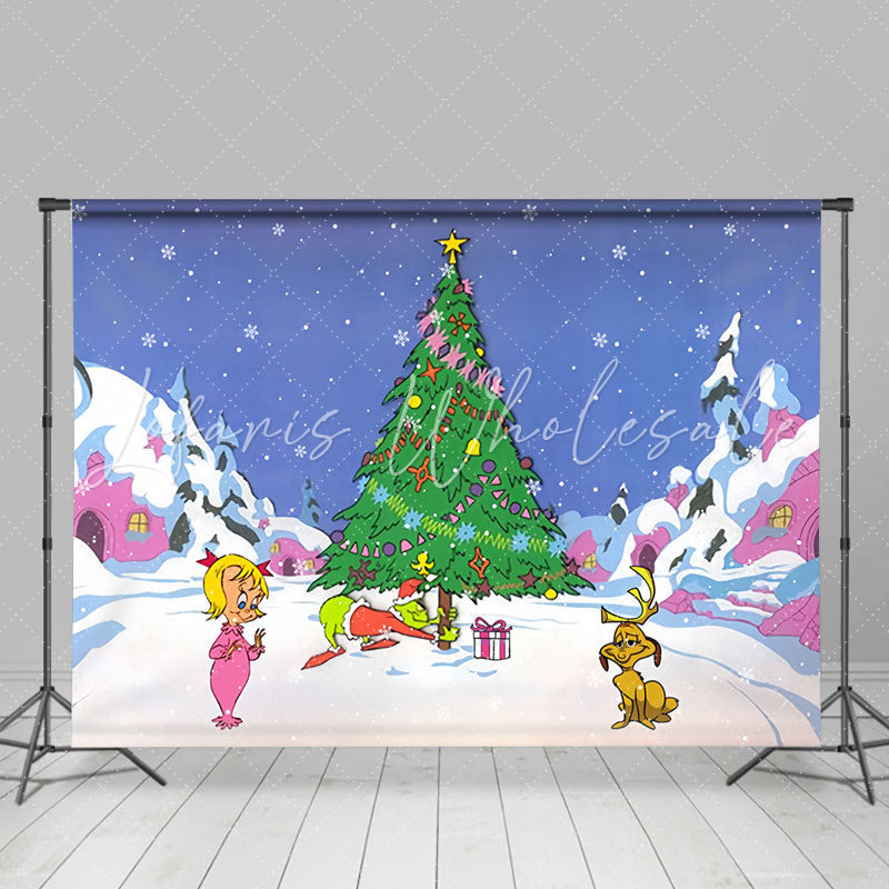 Lofaris Snowy Monster Steal Xmas Tree Christmas Backdrop