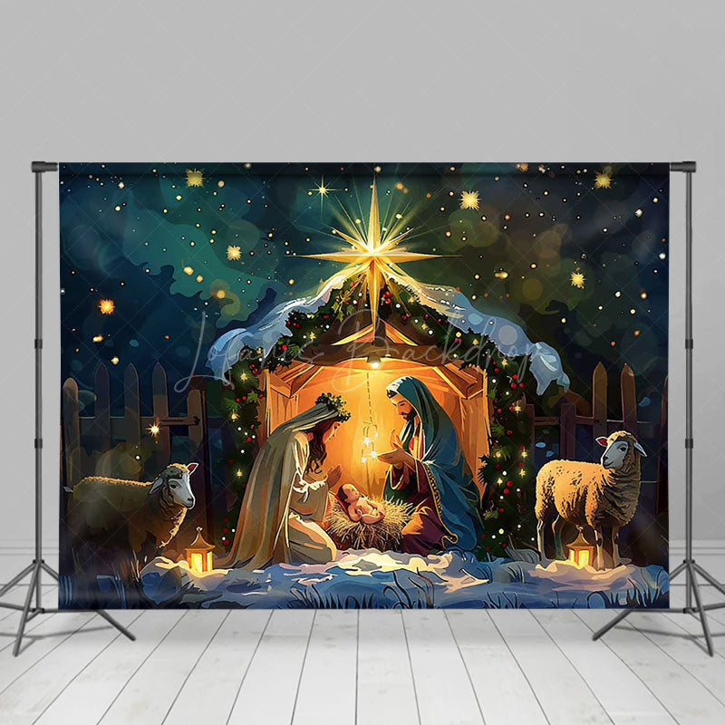 Lofaris Snowy Night Shed Nativity Merry Christmas Backdrop