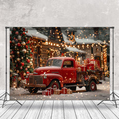 Lofaris Snowy Red Car Trees Bokeh Light Christmas Backdrop