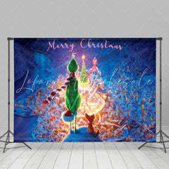 Lofaris Snowy Town Green Monster Merry Christmas Backdrop