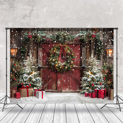 Lofaris Snowy Trees Vintage Wooden Door Christmas Backdrop