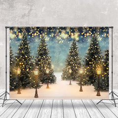 Lofaris Snowy Trees Winter Night Bokeh Christmas Backdrop