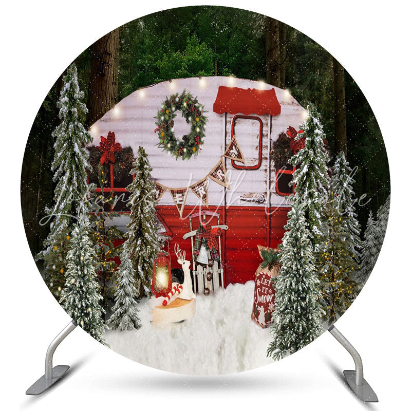 Lofaris Snowy White Lovely Cabin Circle Merry Christmas Backdrop