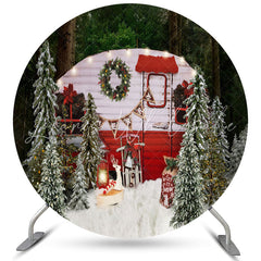 Lofaris Snowy White Lovely Cabin Circle Merry Christmas Backdrop