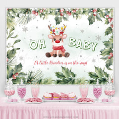 Lofaris Snowy Winter Reindeer Christmas Baby Shower Backdrop