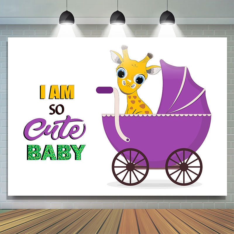 Lofaris So Cute Purple Giraffe Stroller Baby Shower Backdrop