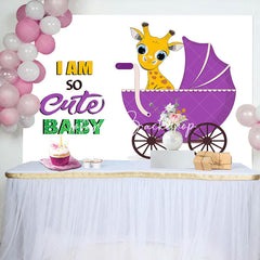 Lofaris So Cute Purple Giraffe Stroller Baby Shower Backdrop