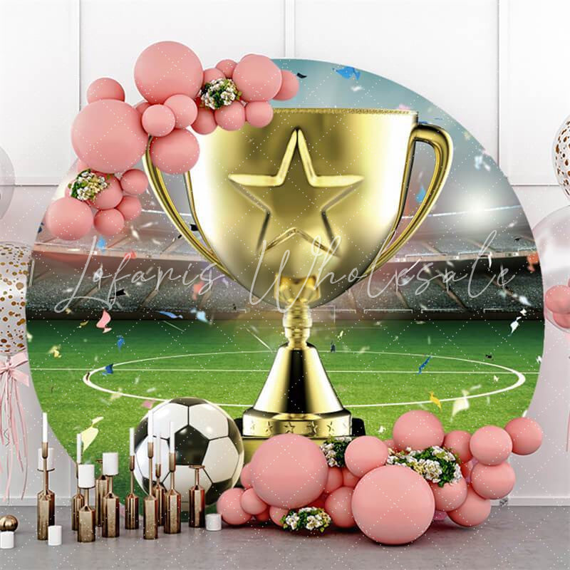 Lofaris Soccer Champion Round Baby Shower Backdrop For Boy