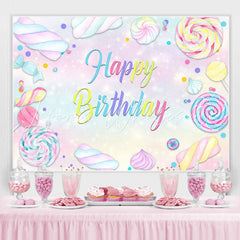 Lofaris Soft Colorful Candy Themed Happy Birthday Backdrop