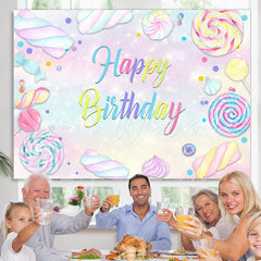 Lofaris Soft Colorful Candy Themed Happy Birthday Backdrop