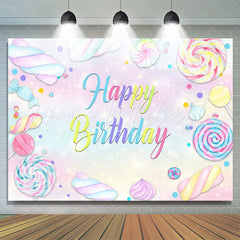 Lofaris Soft Colorful Candy Themed Happy Birthday Backdrop