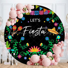 Lofaris Sombrero Flower Maraca Round Mexican Fiesta Backdrop