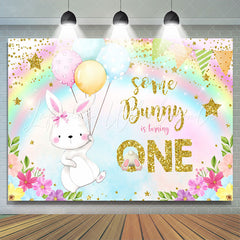 Lofaris Some Bunny Turning One Rainbow 1st Birthday Backdrop