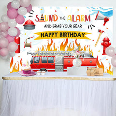 Lofaris Sound The Alarm Red Fire Truck Birthday Backdrop