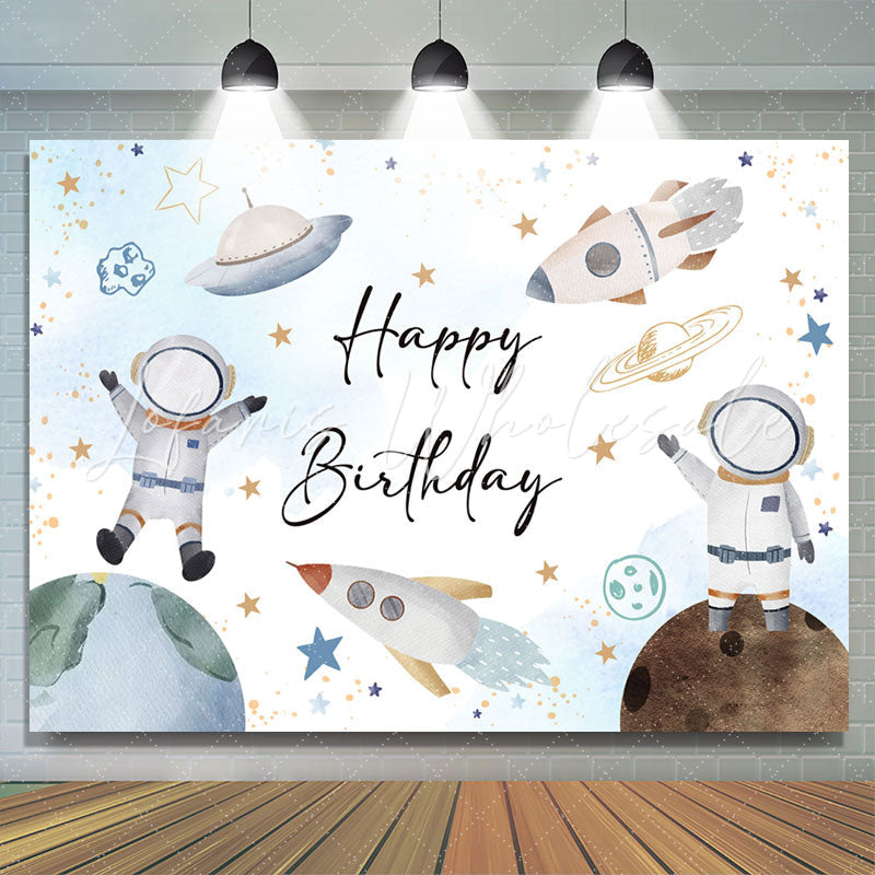 Lofaris Spacecraft Astronaut Planet Happy Birthday Backdrop