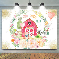 Lofaris Sparkle Floral Wooden House Animal Birthday Backdrop