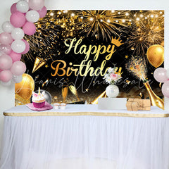 Lofaris Sparkle Gold Ribbon Balloon Bokeh Birthday Backdrop