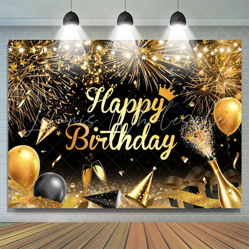 Lofaris Sparkle Gold Ribbon Balloon Bokeh Birthday Backdrop