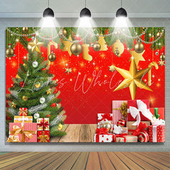 Lofaris Sparkle Green Xmas Tree Gift Red Christmas Backdrop