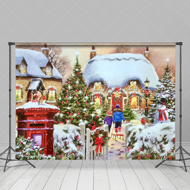 Lofaris Sparkle Snowy House Child Merry Christmas Backdrop