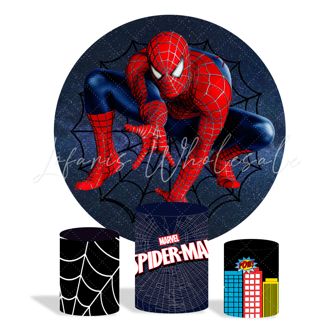 Spider-Man Birthday Party Round Backdrop Cover Plinth Cylinder Pedestal Cover