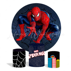 Spider-Man Birthday Party Round Backdrop Cover Plinth Cylinder Pedestal Cover