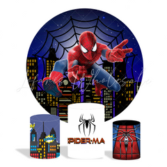 Spider Man Theme Birthday Party Round Backdrop Cover Plinth Cylinder Pedestal Cover