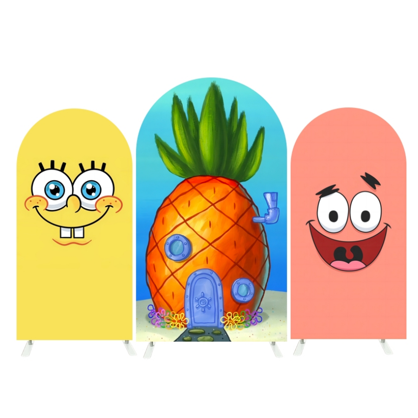 SpongeBob Theme Happy Birthday Party Arch Backdrop Wall Cloth Cover