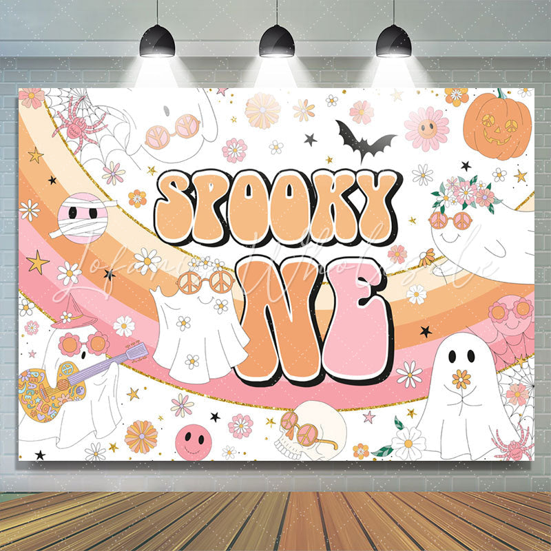 Lofaris Spooky Rainbow Floral 1st Birthday Backdrop For Girls