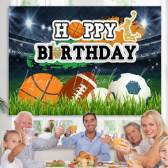 Lofaris Sport Balls On The Field Happy Birthday Backdrop For Boy