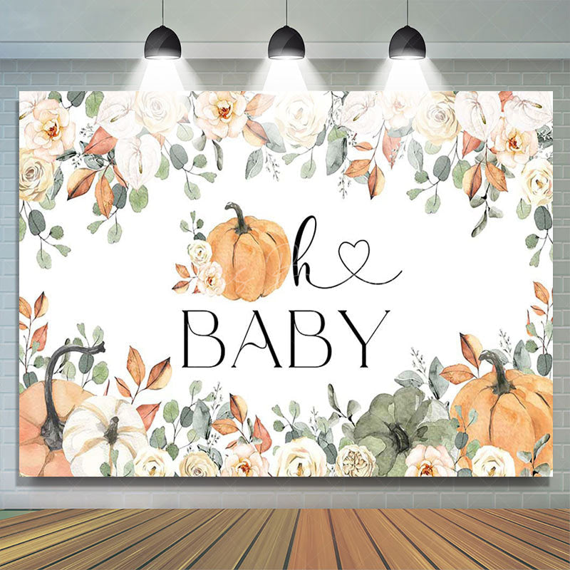 Lofaris Spring Floral Leaves Pumpkins Baby Shower Backdrop