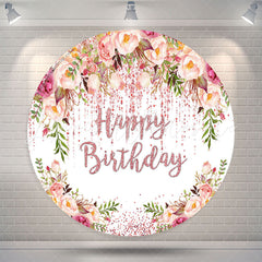 Lofaris Spring Floral Rose Gold Glitter Round Birthday Backdrop