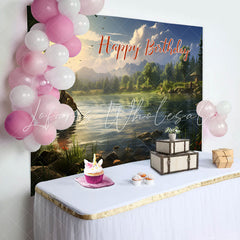 Lofaris Spring Forest Boating Lake Happy Birthday Backdrop