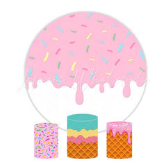 Sprinkle Donut Candy Birthday Baby Shower Party Round Backdrop Cover Cylinder Pedestal Cover