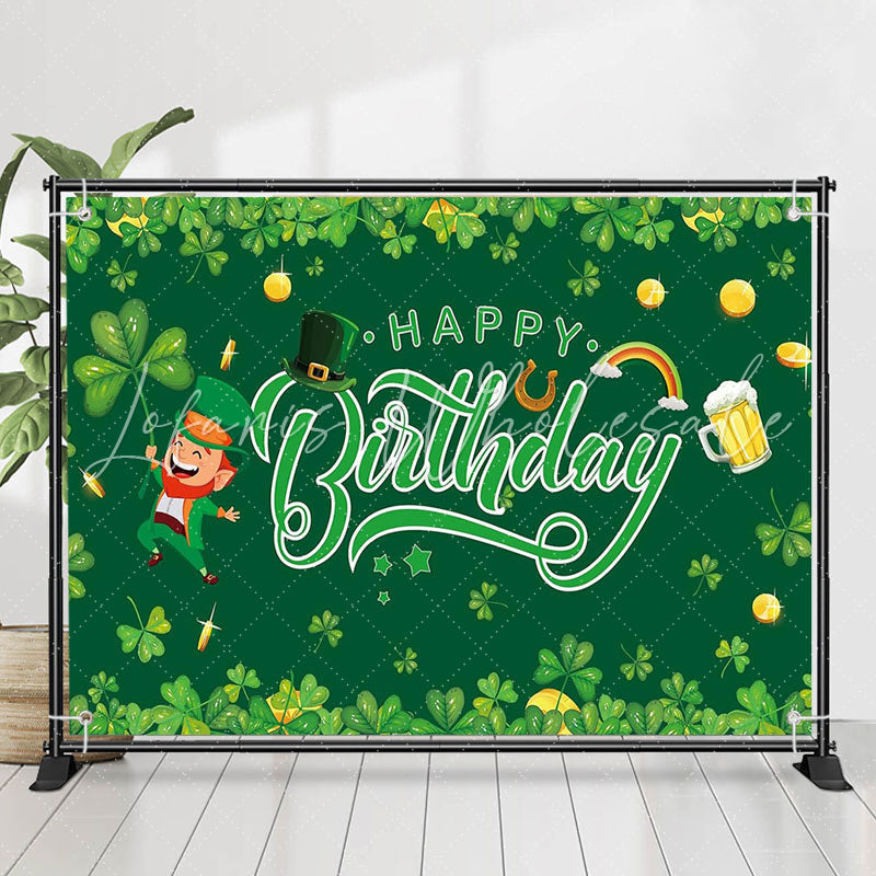 Lofaris St Patricks Day Green Clover Happy Birthday Backdrop