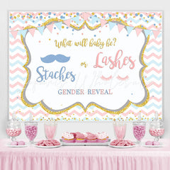 Lofaris Staches or Lashes Pink and Blue Baby Shower Backdrop