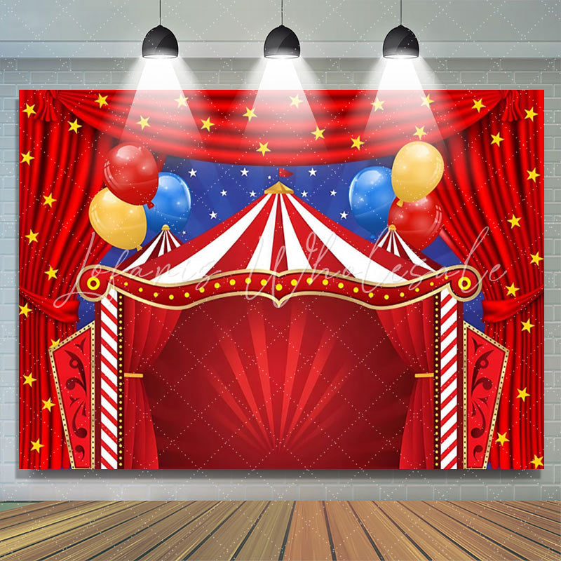 Lofaris Stage Red Curtain Balloon Star Birthday Backdrop