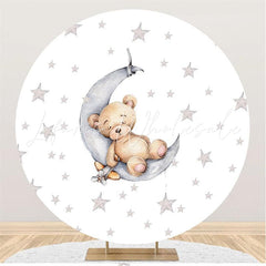 Lofaris Star Teddy Bear In The Moon Round Baby Shower Backdrop