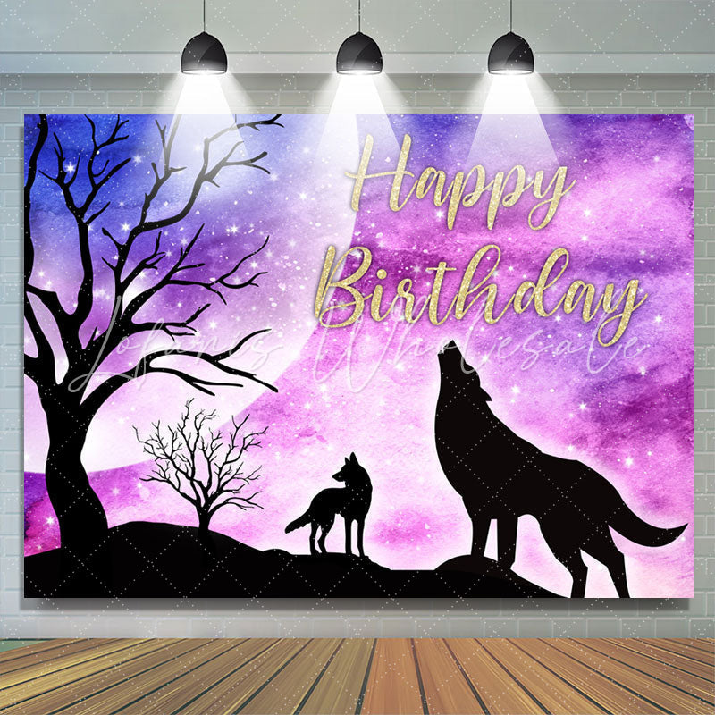 Lofaris Starry Glitter Night Wolf Theme Happy Birthday Backdrop