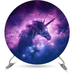 Lofaris Starry Night Shiny Unicorn Round Birthday Backdrop